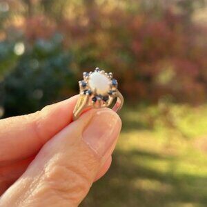 OPAL SAPPHIRE 925 Silver Oval Flower Cluster RING